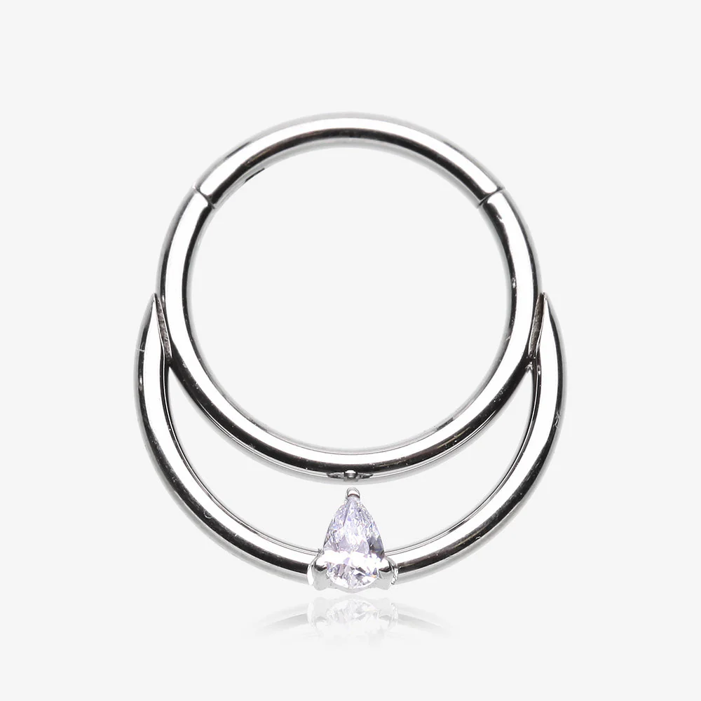 Classic Double Loop Teardrop Sparkle Clicker Hoop Ring