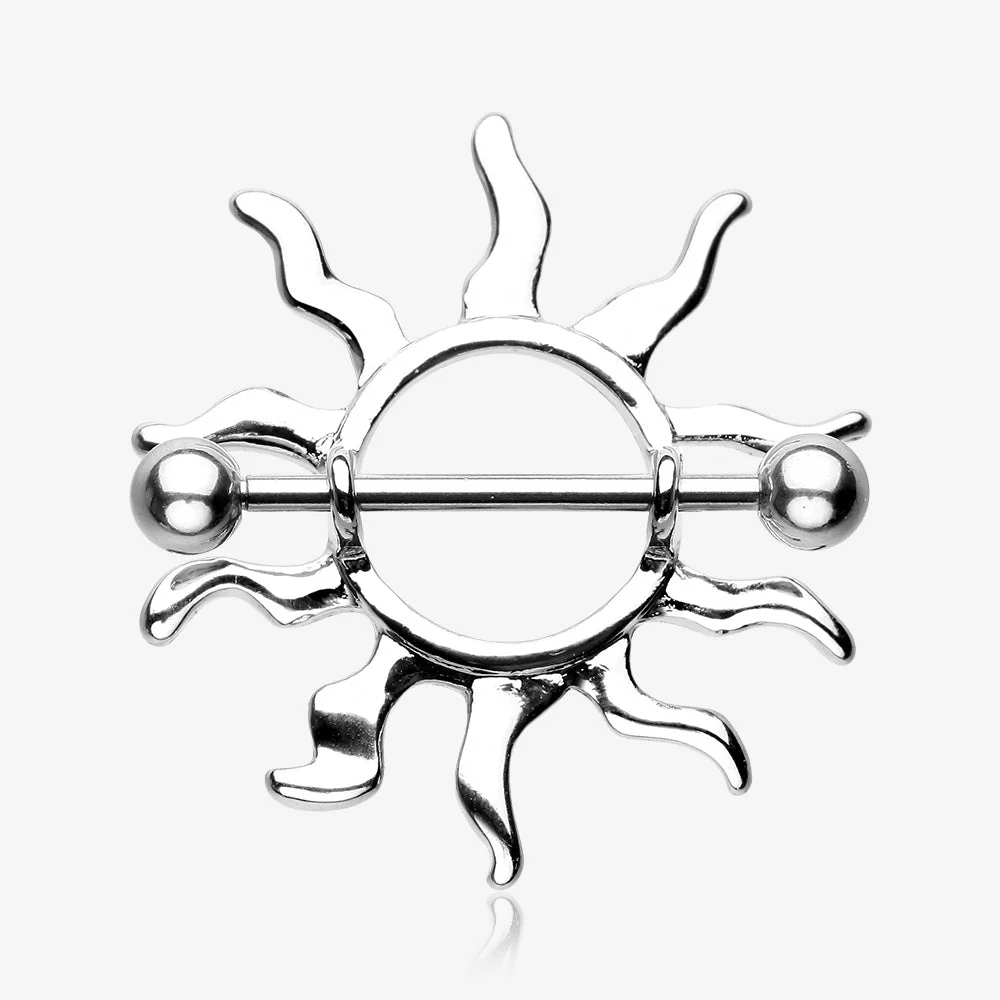A Pair of Classic Tribal Blazing Sun Nipple Shield Ring