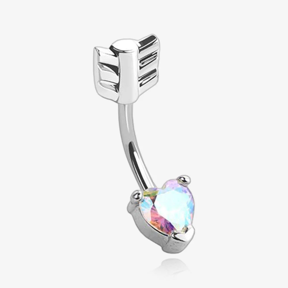 Cupid's Arrow Heart Sparkle Belly Button Ring
