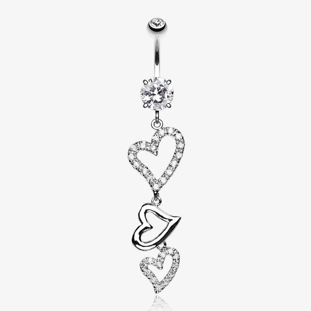 Curved Hearts Sparkle Belly Ring