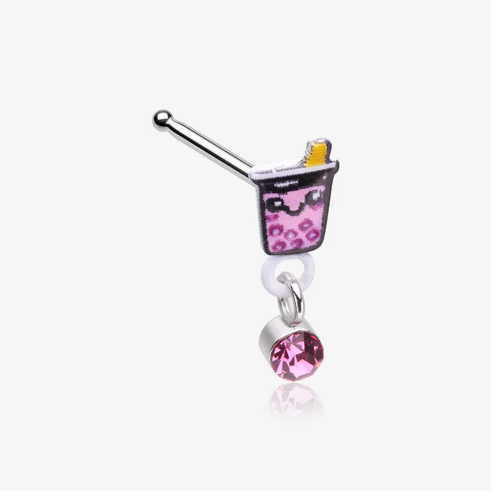 Cute Boba Tapioca Drink Sparkle Dangle Nose Stud Ring