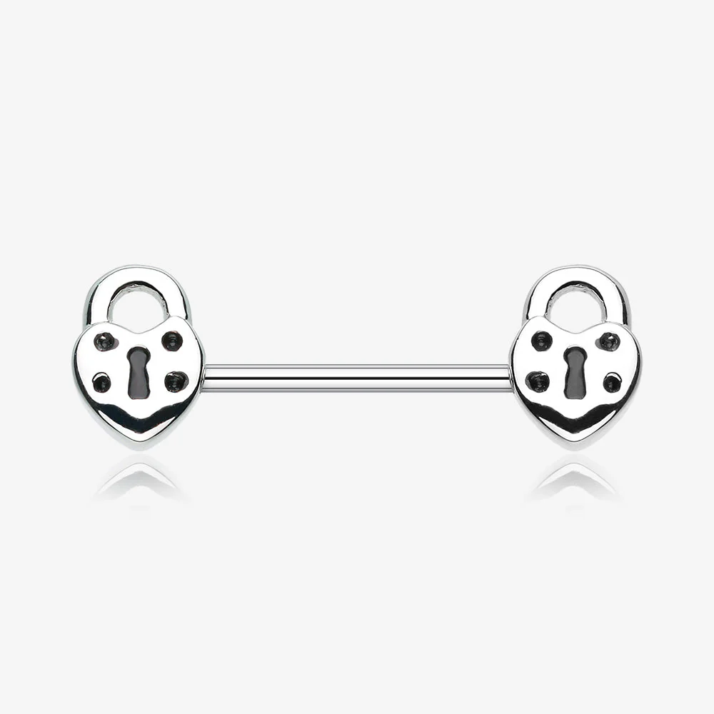 A Pair of Dainty Heart Lock Nipple Barbell Ring