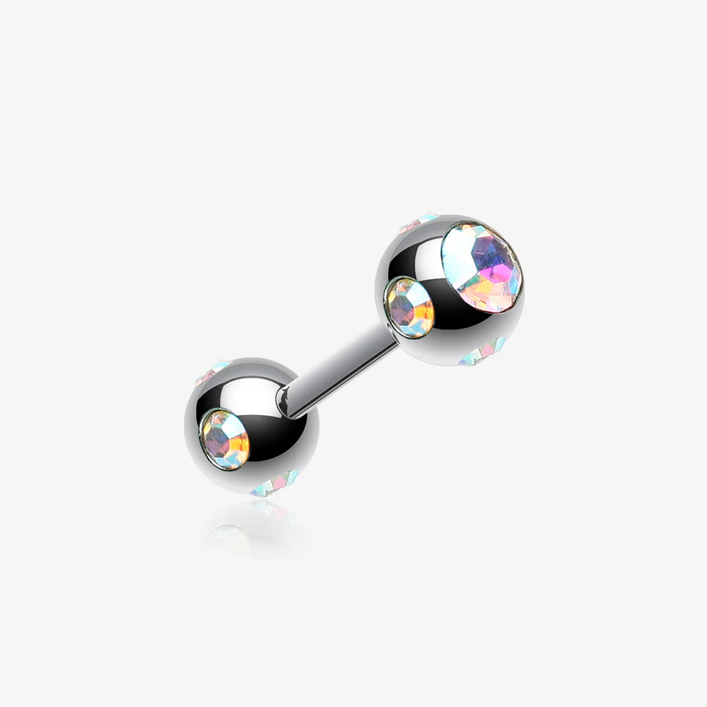 Double Aurora Gem Ball Steel Cartilage Tragus Barbell