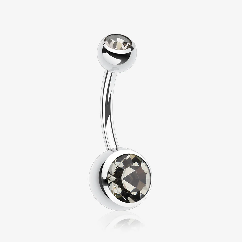Double Gem Ball Steel Belly Button Ring