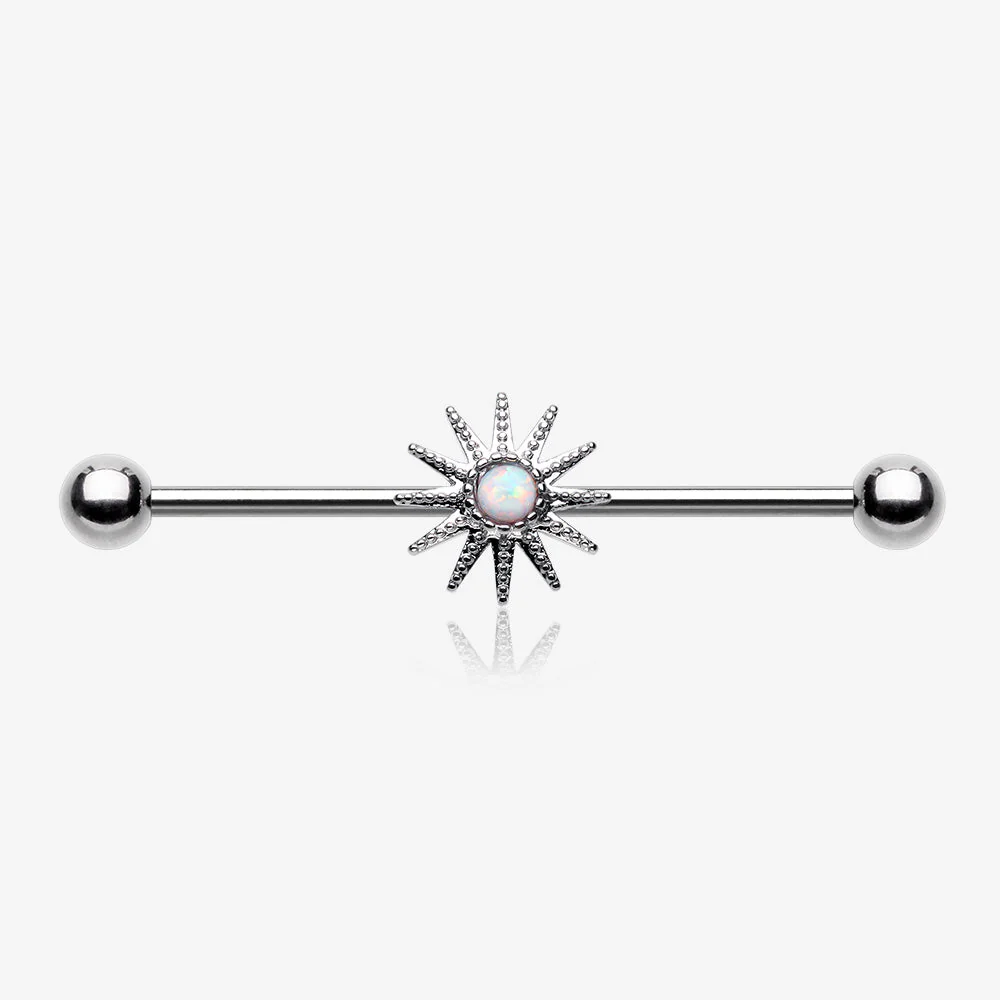 Fire Opal Sunburst Sparkle Industrial Barbell