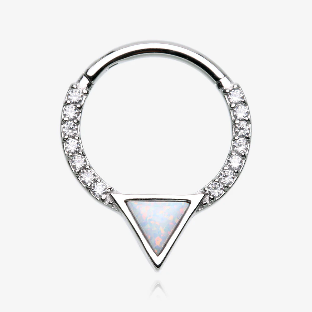 Fire Opal Triangle Multi-Gem Sparkle Rim Seamless Clicker Hoop Ring