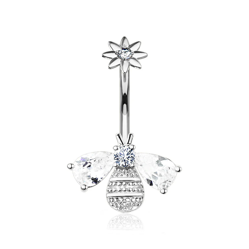 Flower Sparkle Honey Bee Internally Threaded Belly Button Ring