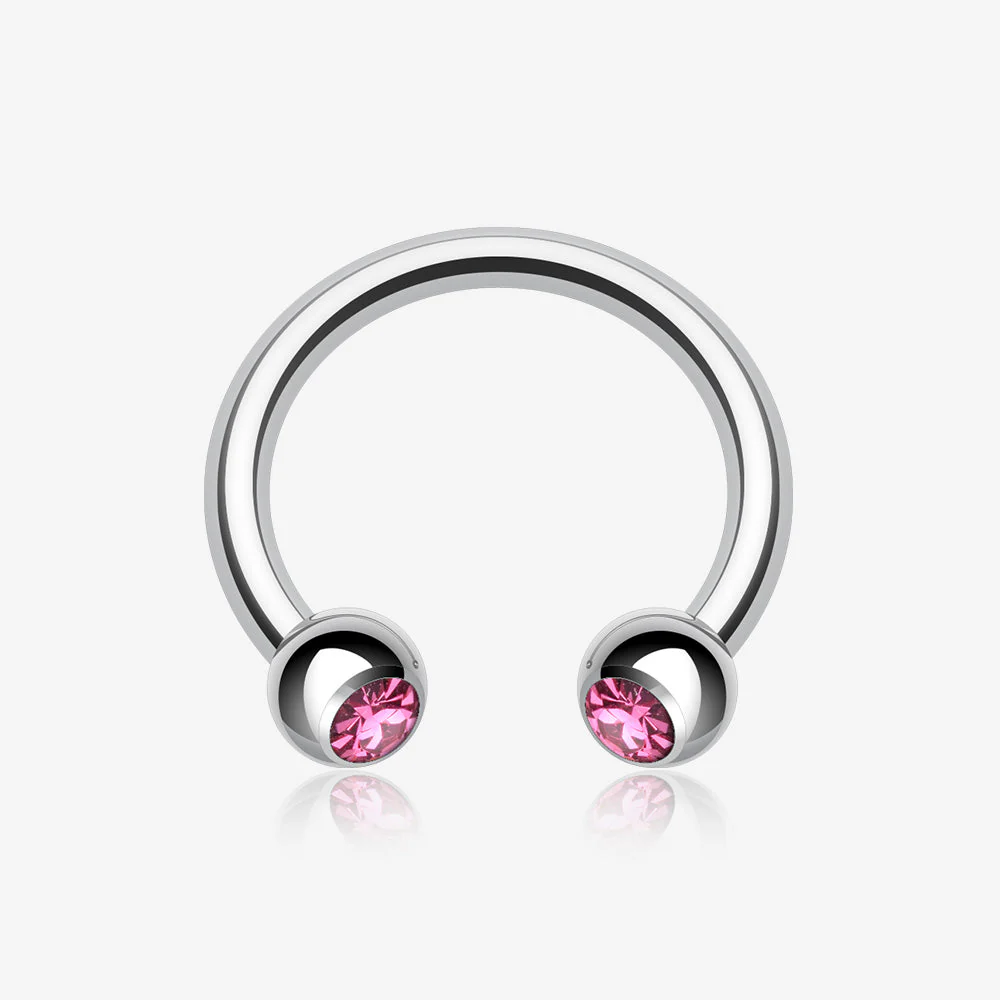 Gem Ball Steel Horseshoe Circular Barbell