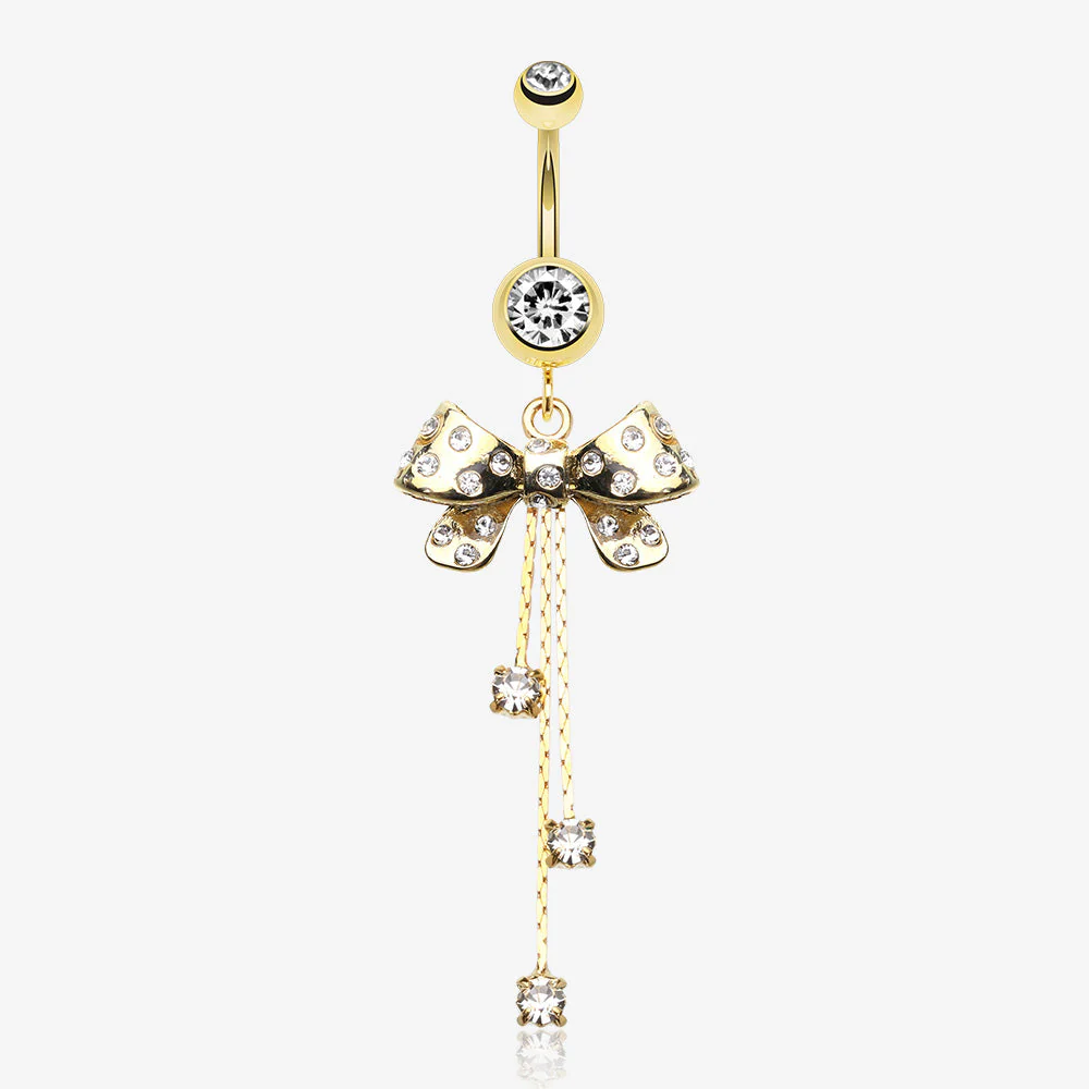 Glistening Bow-Tie Multi-Gem Belly Button Ring