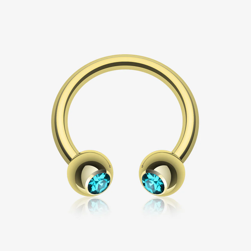 Gold Plated Gem Ball Horseshoe Circular Barbell