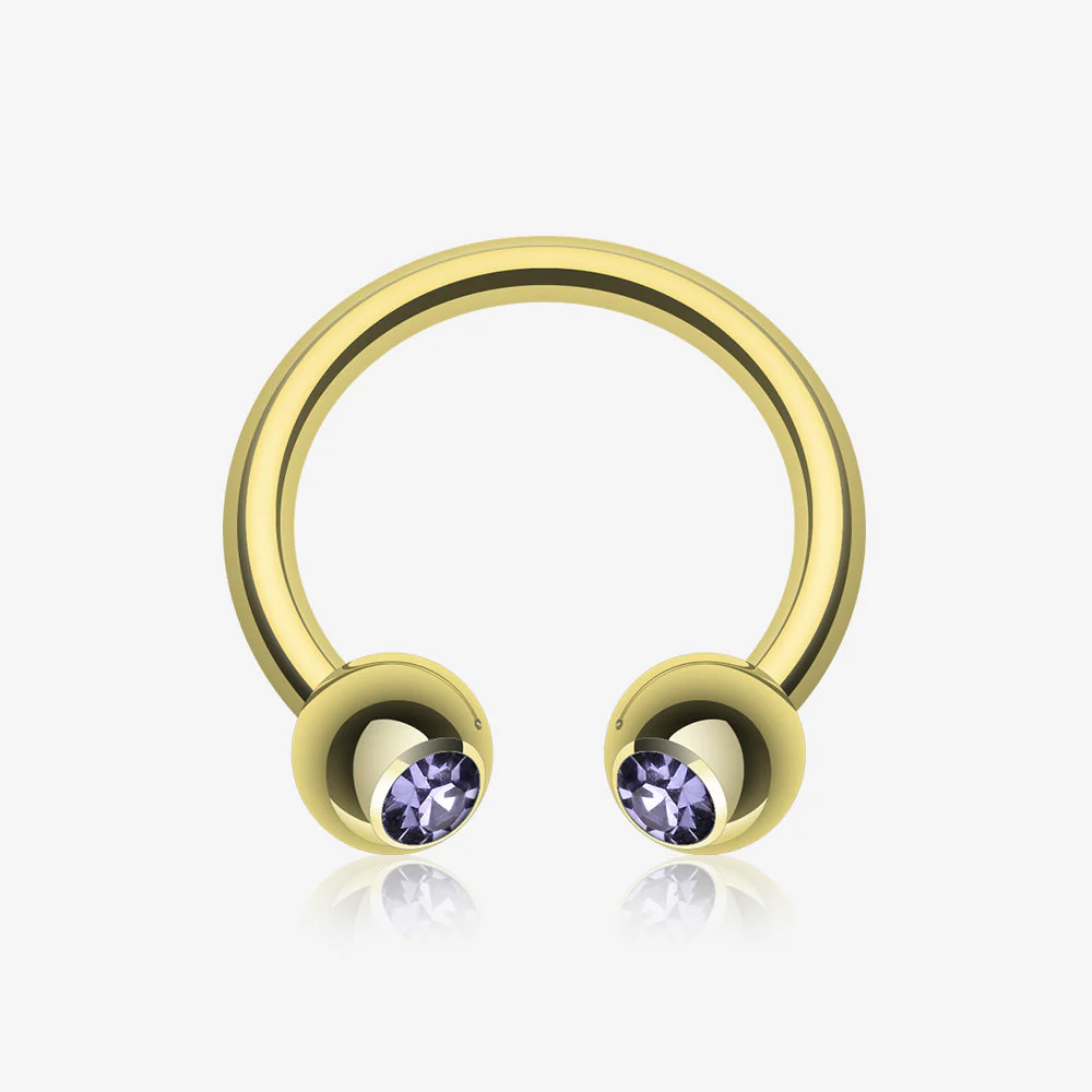 Gold Plated Gem Ball Horseshoe Circular Barbell