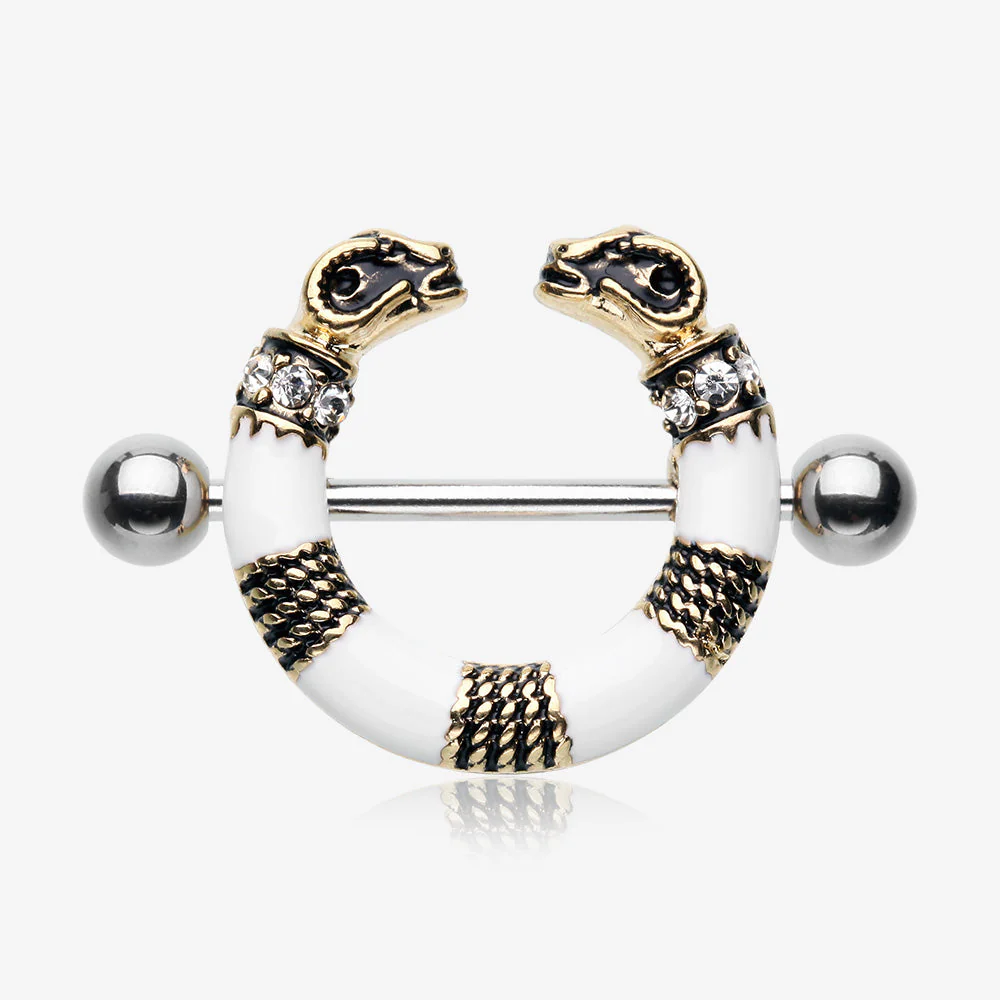 A Pair of Golden Ancient Rams Sparkle Nipple Shield Ring
