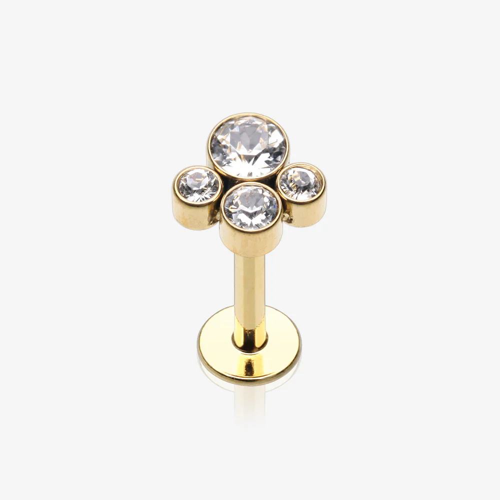Golden Bali Bauble Sparkle Top Internally Threaded Steel Labret