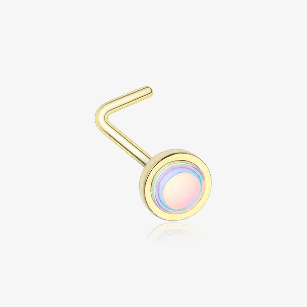 Golden Bezel Set Iridescent Revo Sparkle L-Shaped Nose Ring