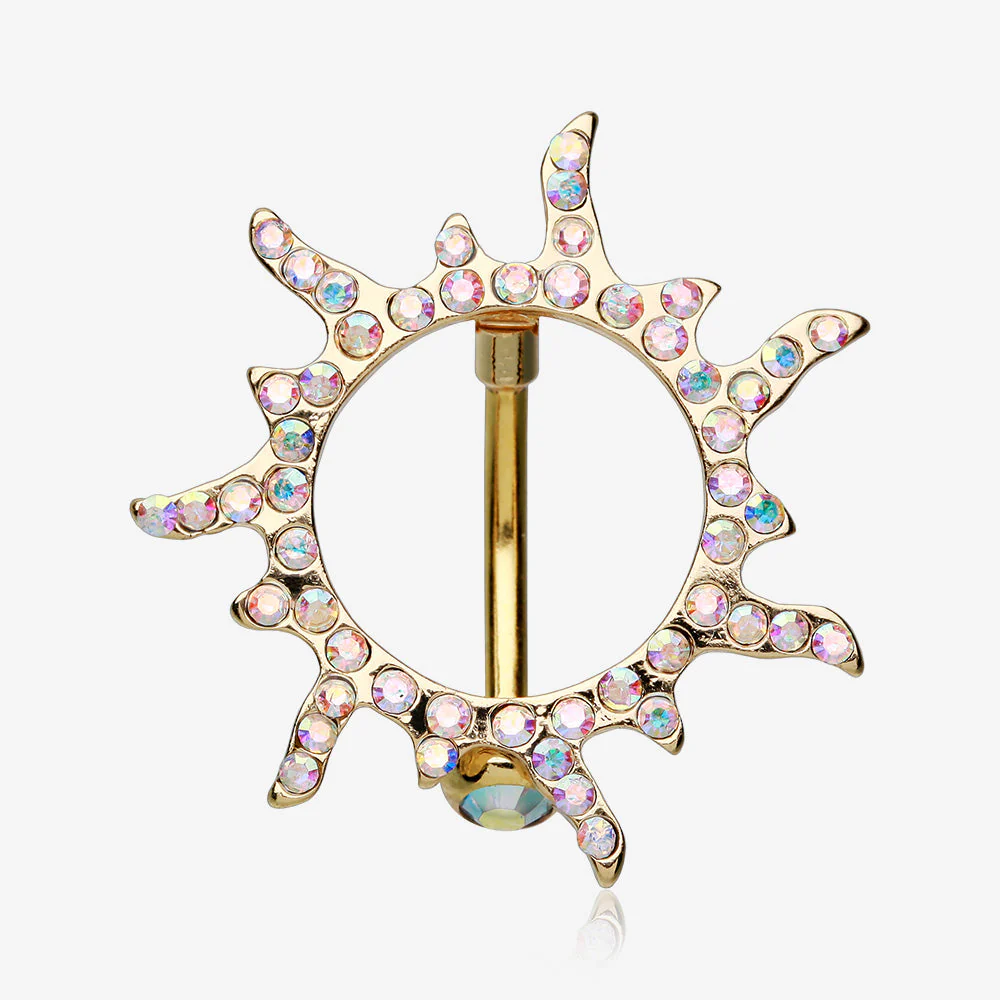 Golden Blazing Sun Eclipse Reverse Belly Button Ring