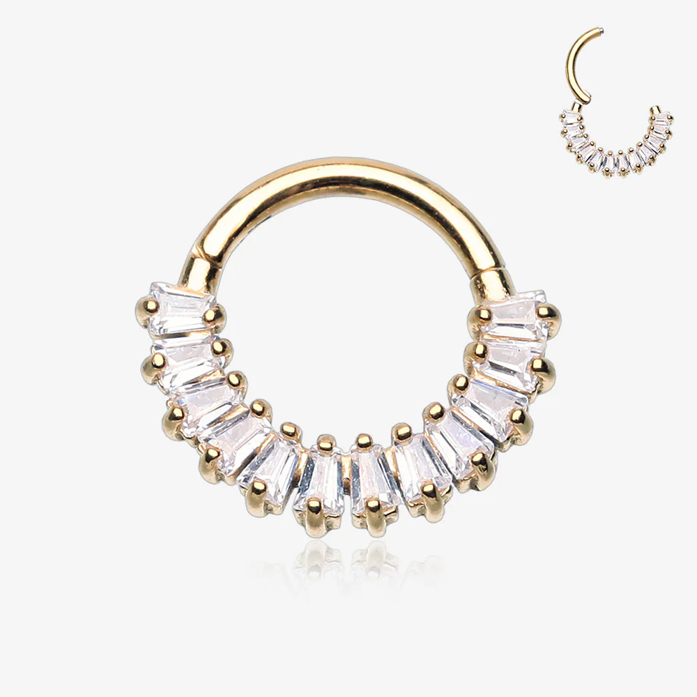 Golden Brilliant Baguette Sparkles Array Seamless Clicker Hoop Ring
