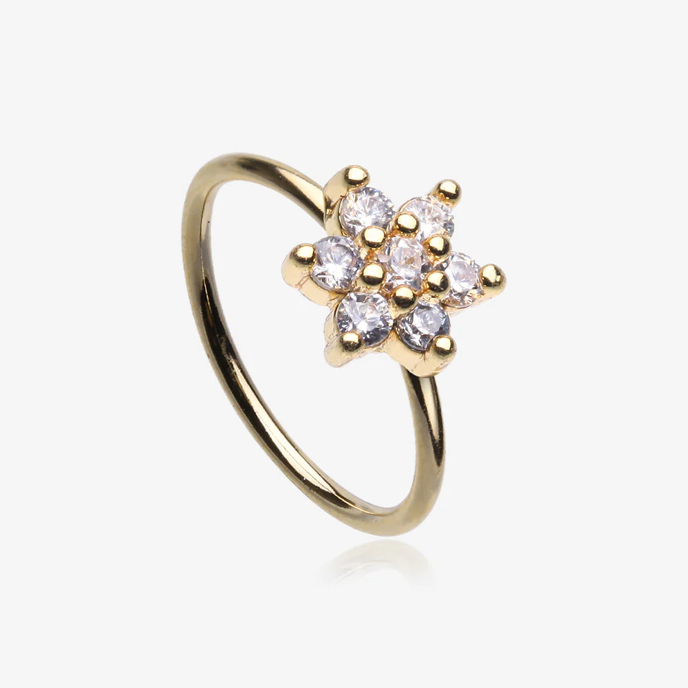 Golden Brilliant Spring Flower Sparkle Bendable Hoop Ring