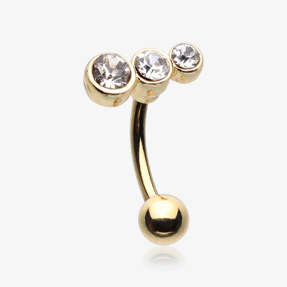 Golden Cascading Lined Gem Sparkle Curved Barbell