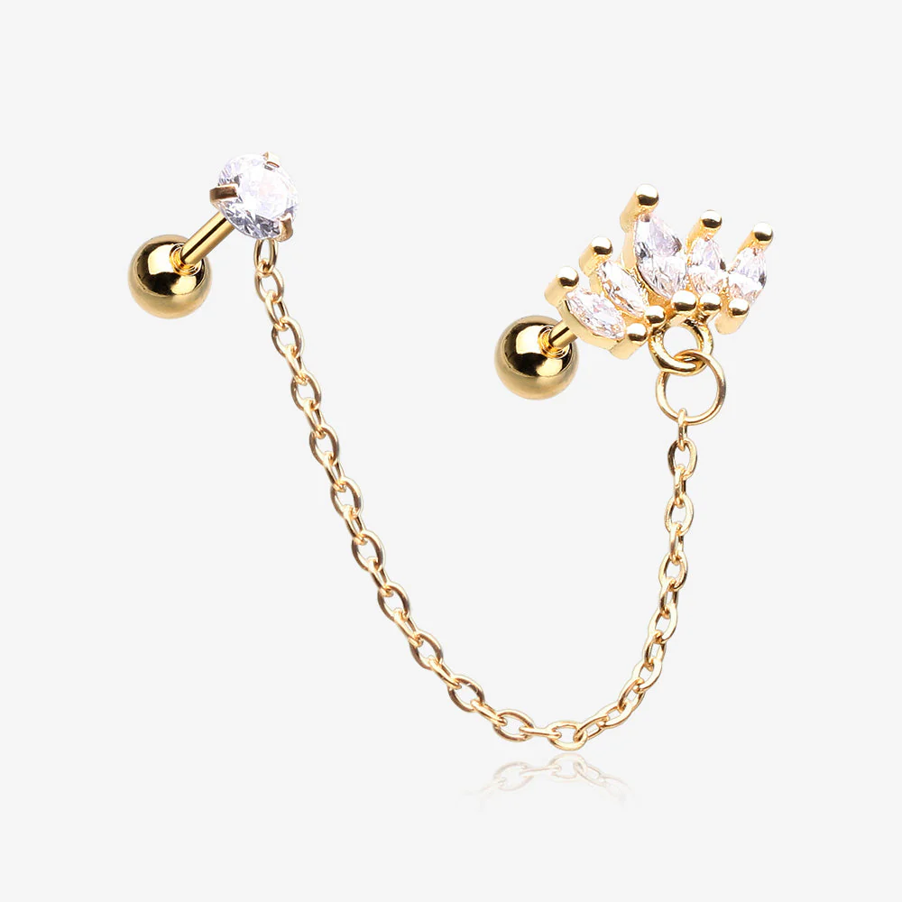 Golden Chainlink Marquise Flower Gem Sparkle Cartilage Barbell Stud