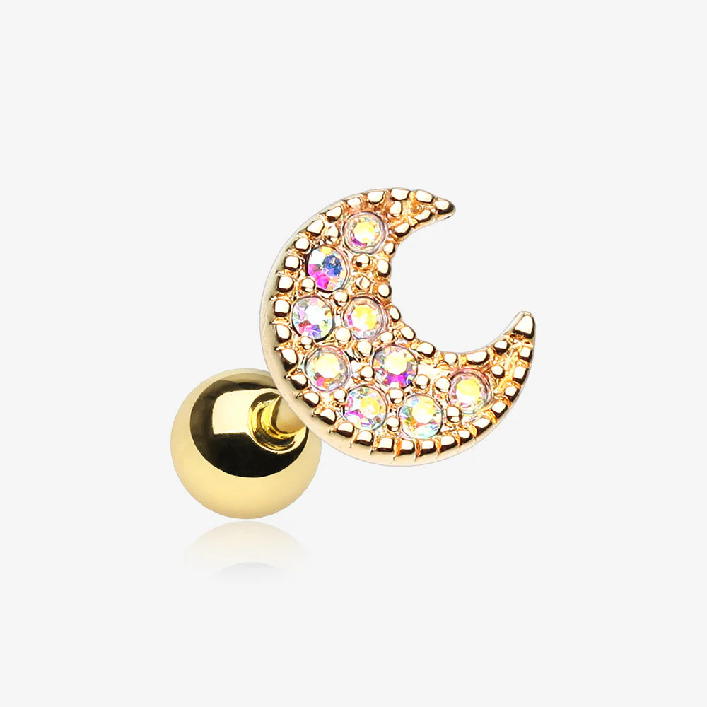 Golden Crescent Moon Sparkle Cartilage Tragus Earring