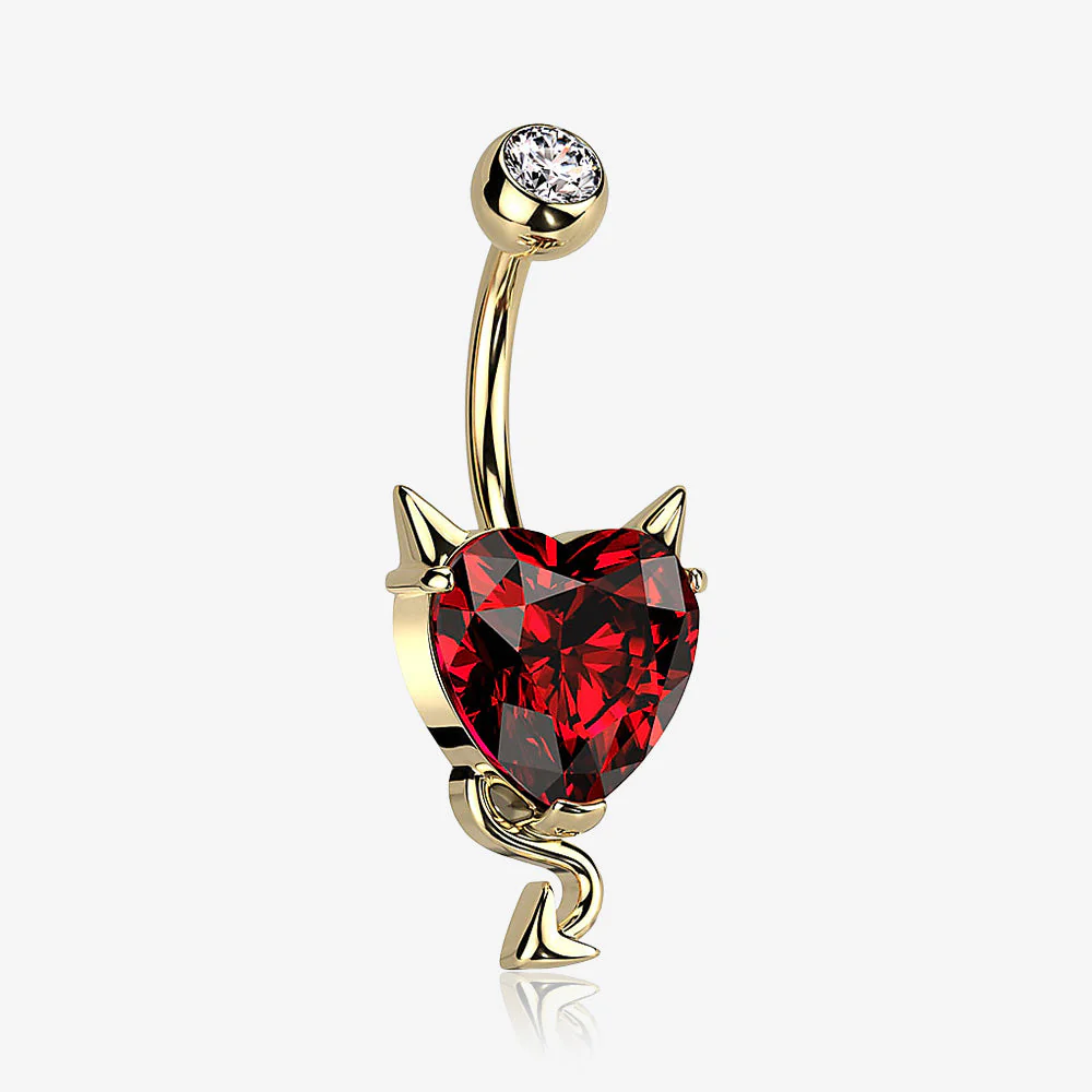 Golden Devilish Sparkle Heart Belly Button Ring