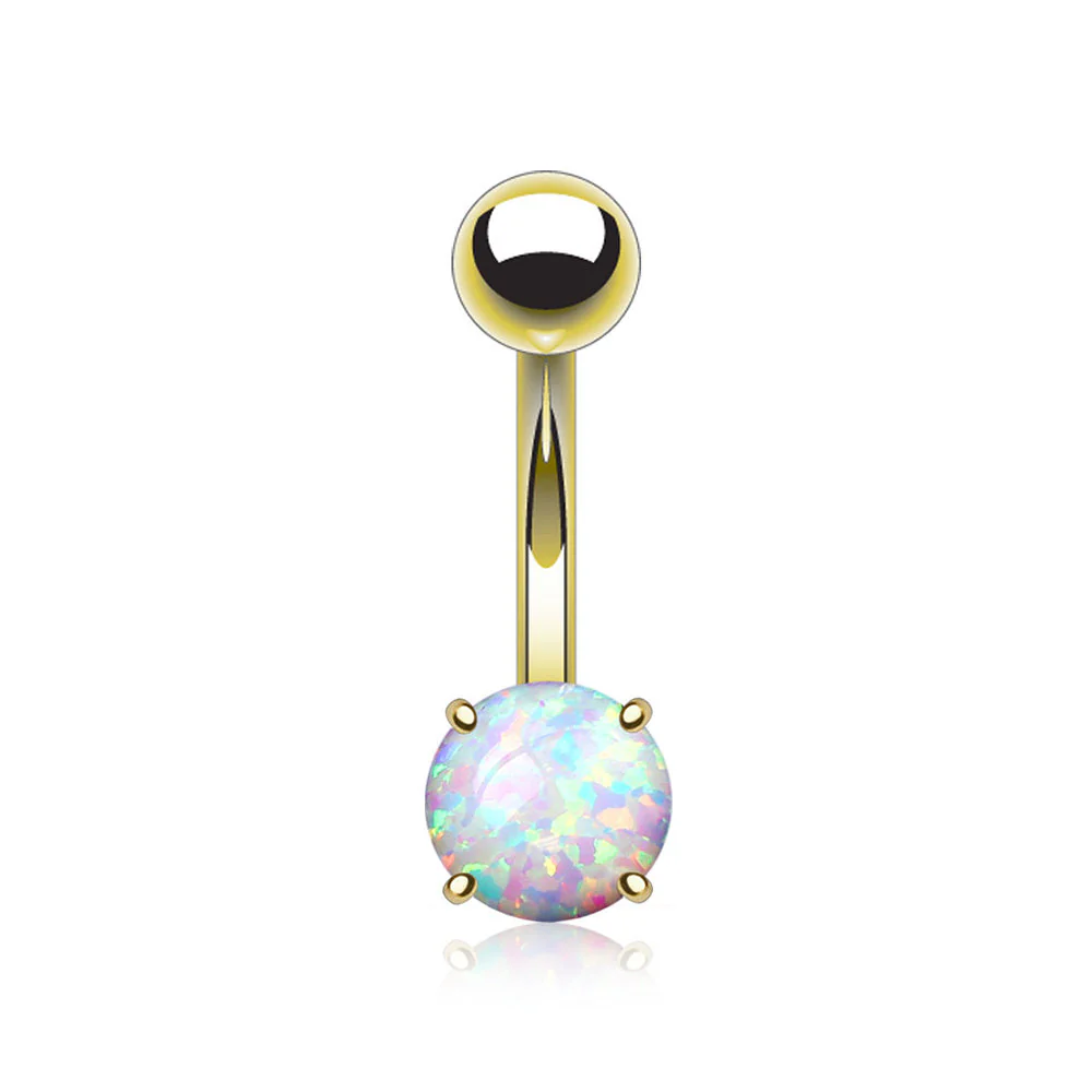 Golden Fire Opal Prong Set Basic Belly Button Ring