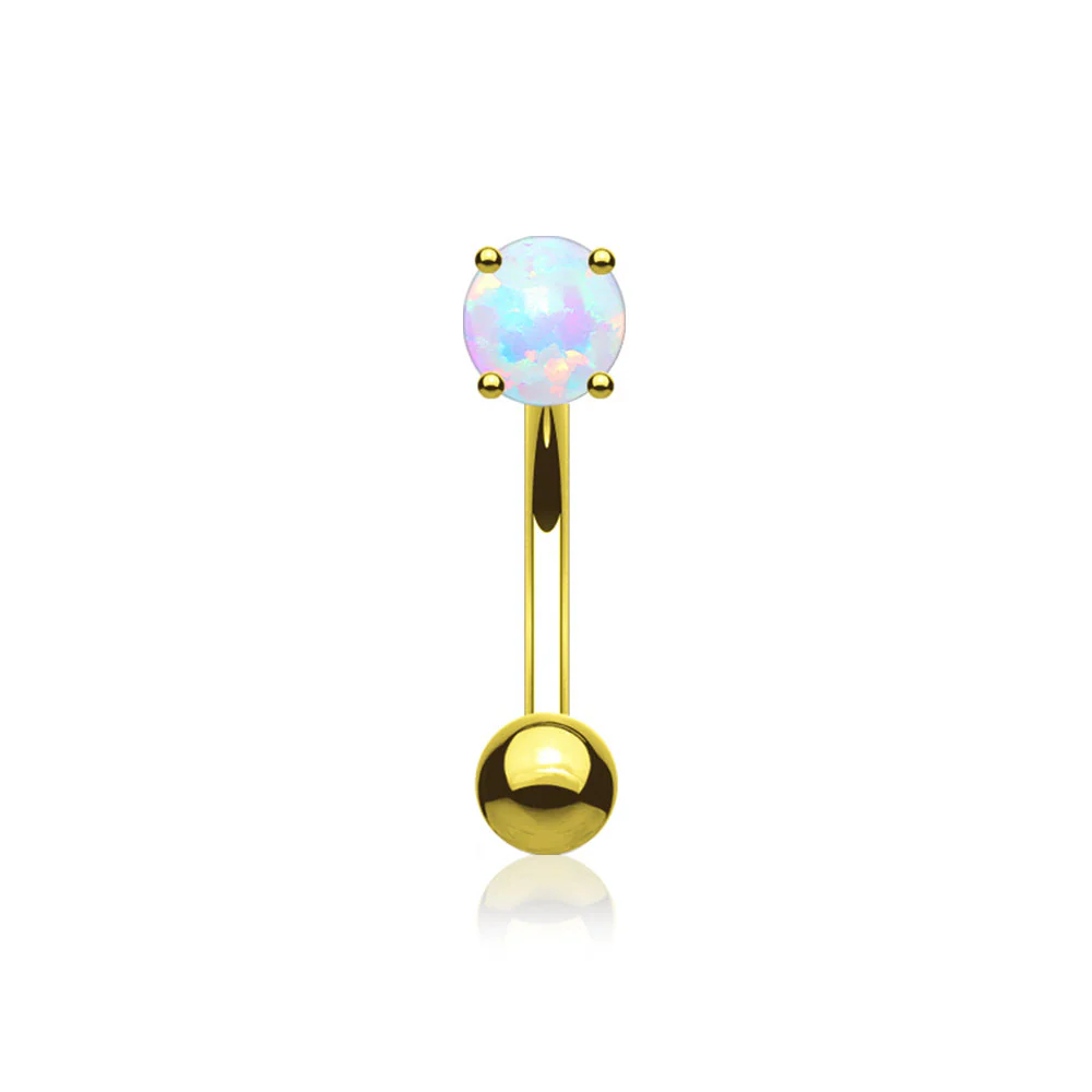 Golden Fire Opal Prong Set Sparkle Curved Barbell