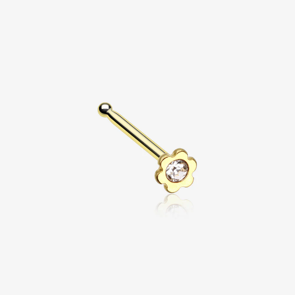 Golden Flower Icon Sparkle Nose Stud Ring