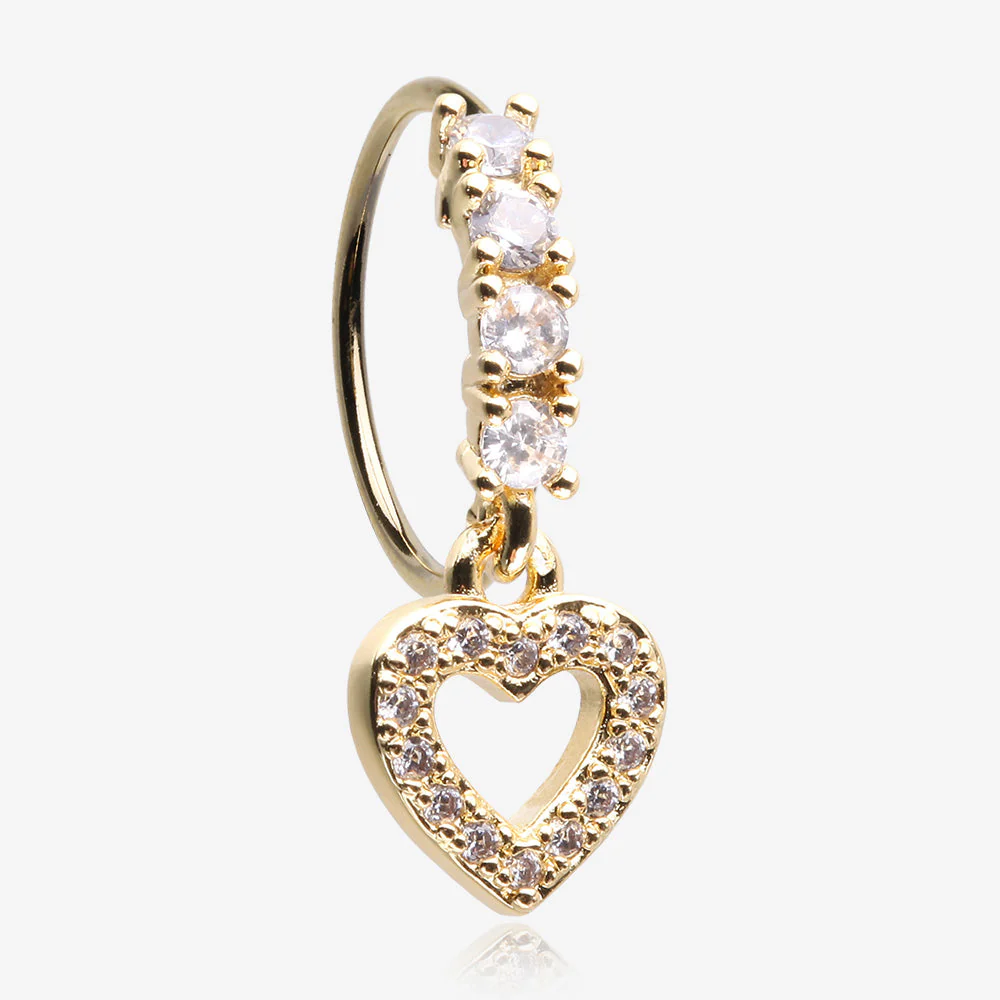 Golden Heart Loop Sparkle Dangle Multi-Gem Lined Bendable Hoop Ring