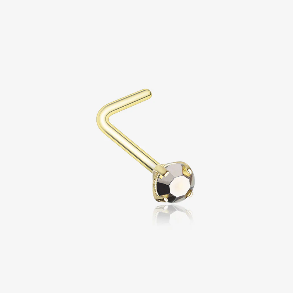 Golden Iridescent Sparkle Gem Prong Set L-Shaped Nose Ring