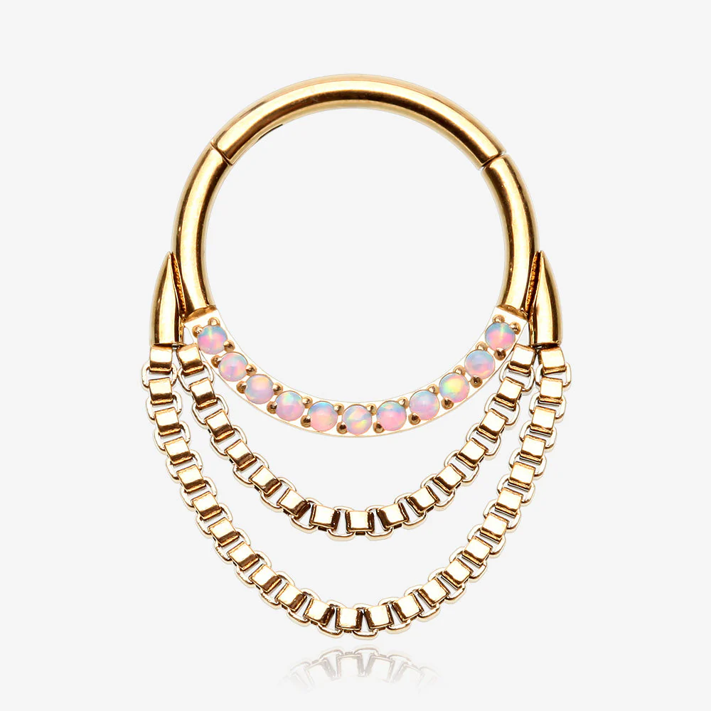 Golden Majestic Fire Opal Double Chained Seamless Clicker Hoop Ring