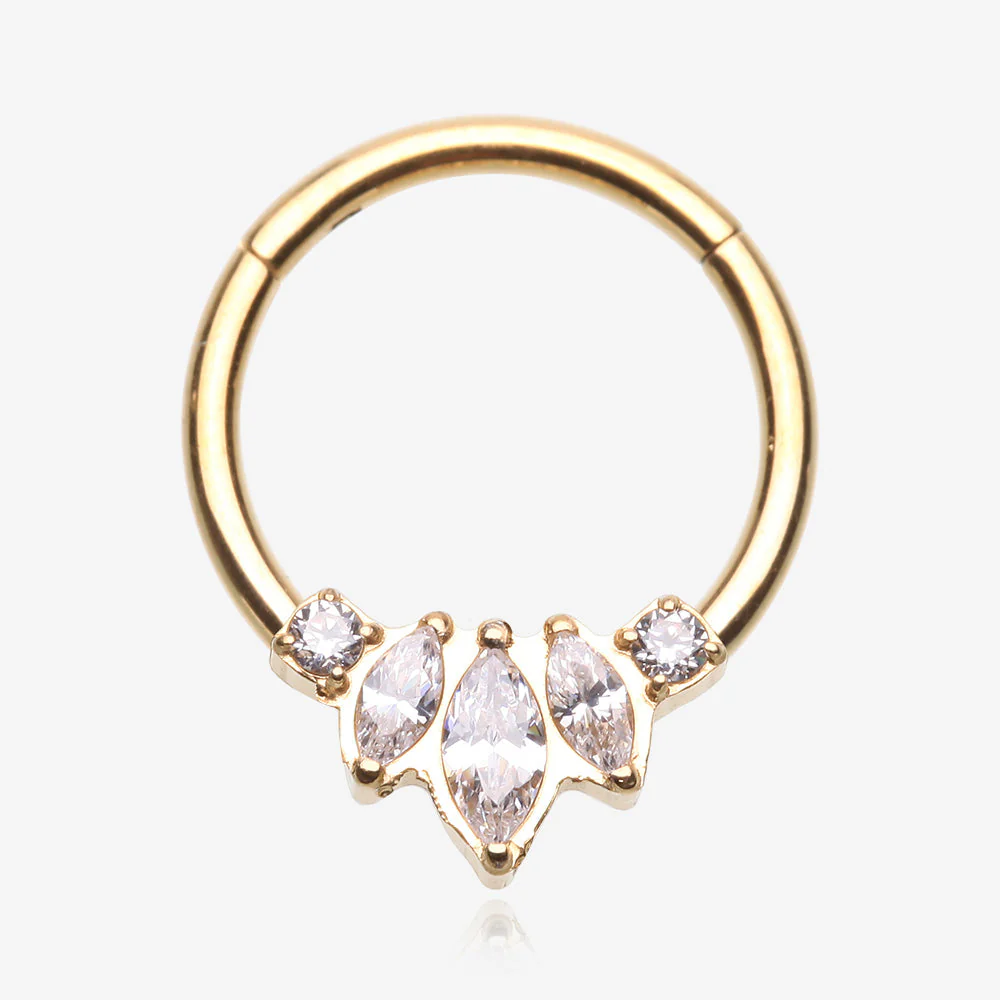Golden Marquise Brilliance Multi-Gem Sparkle Seamless Clicker Hoop Ring