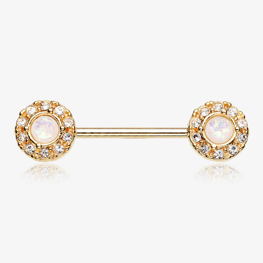 A Pair of Golden Opal Elegance Nipple Barbell Ring