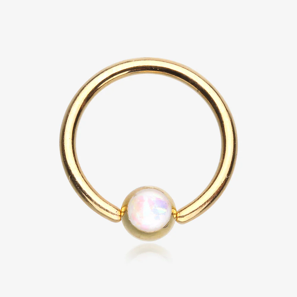 Golden Opalescent Sparkle Captive Bead Ring