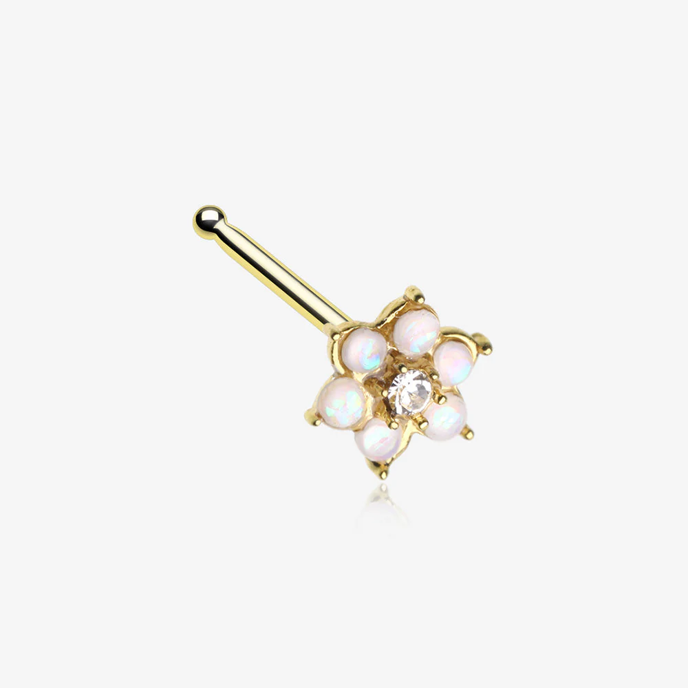 Golden Opalescent Spring Flower Sparkle Nose Stud Ring
