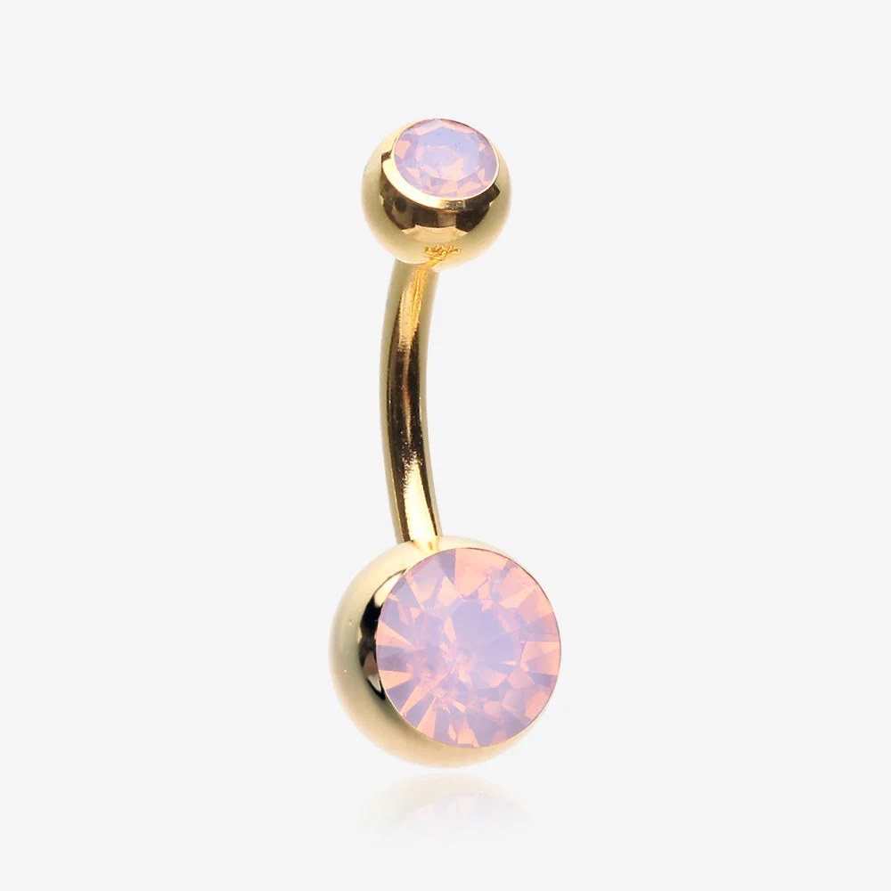 Golden Opalite Double Gem Ball Steel Belly Button Ring