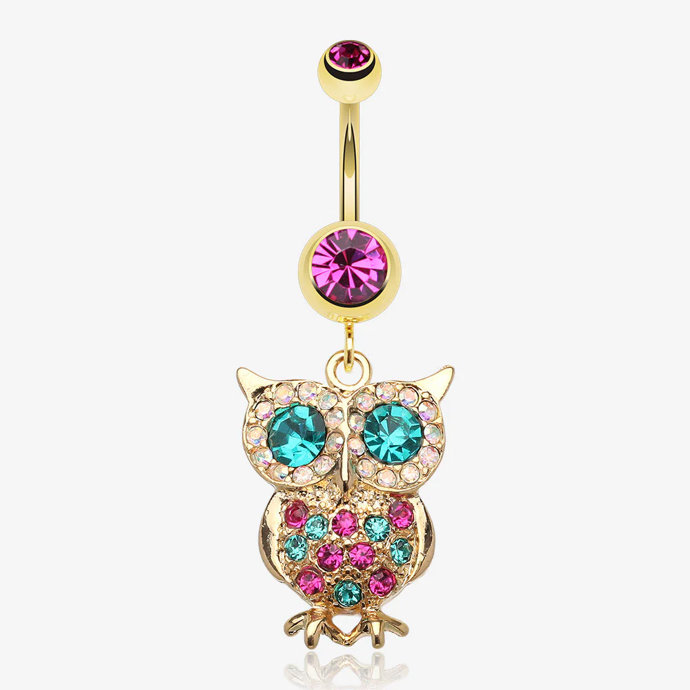Golden Owl Sparkle Belly Ring