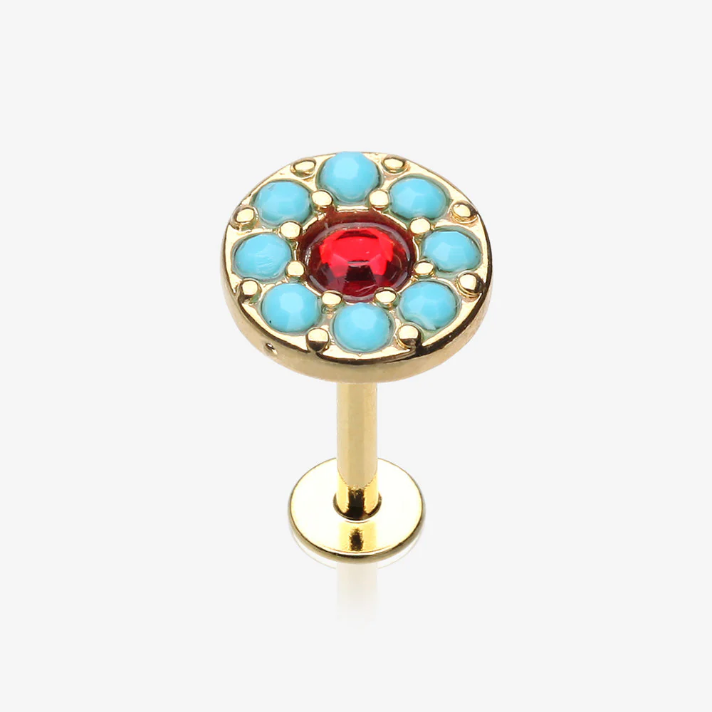 Golden Ruby Sparkle Turquoise Top Steel Labret