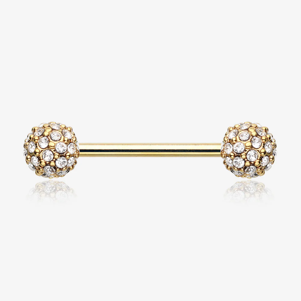 A Pair of Golden Sparkle Multi-Gem Paved Nipple Barbell Ring