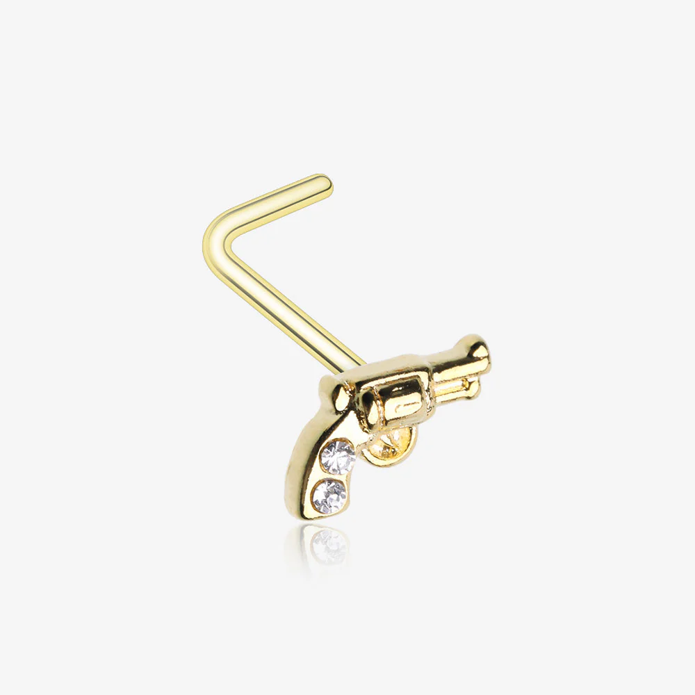 Golden Sparkle Pistol Gun L-Shaped Nose Ring