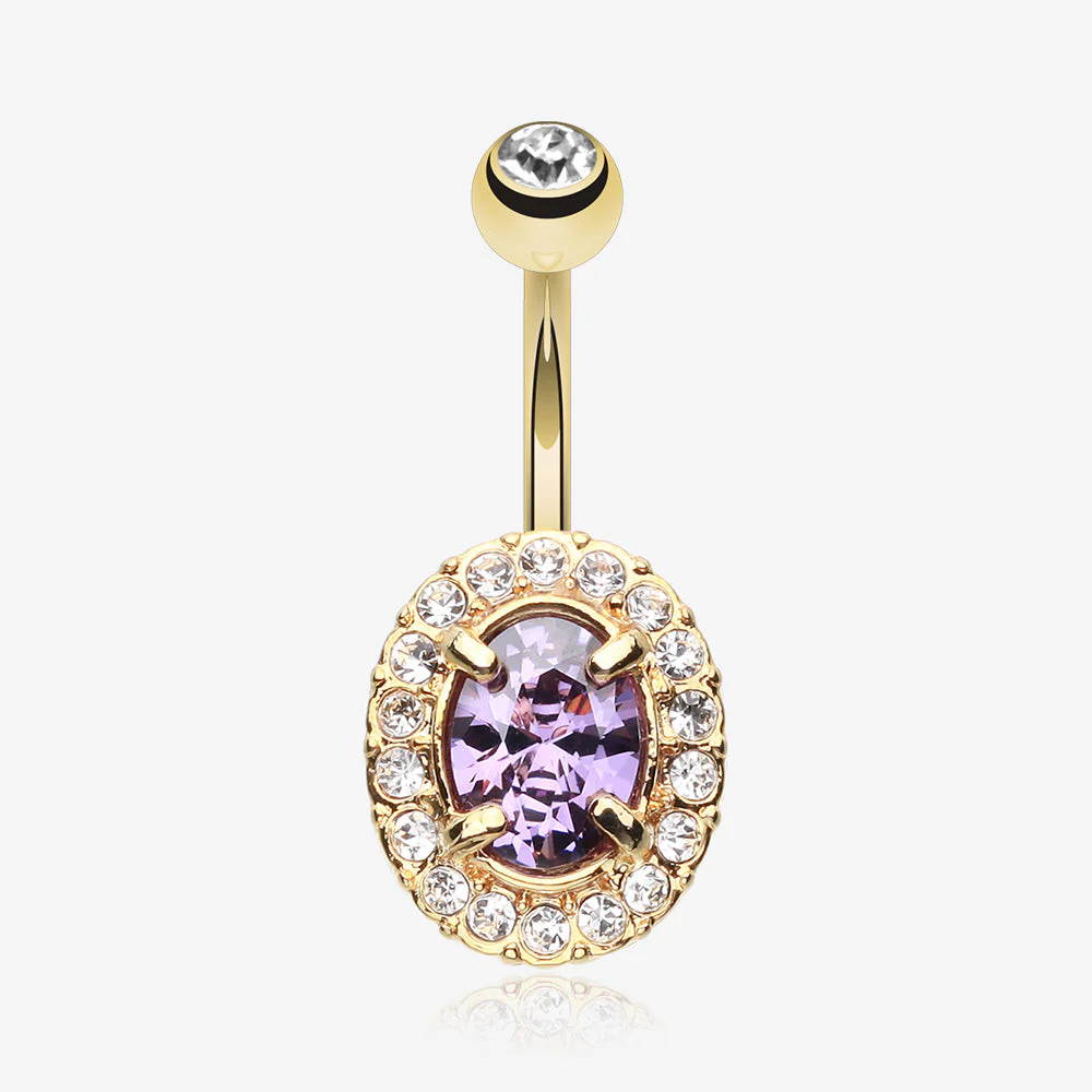 Golden Sparkle Prong Gem Belly Button Ring
