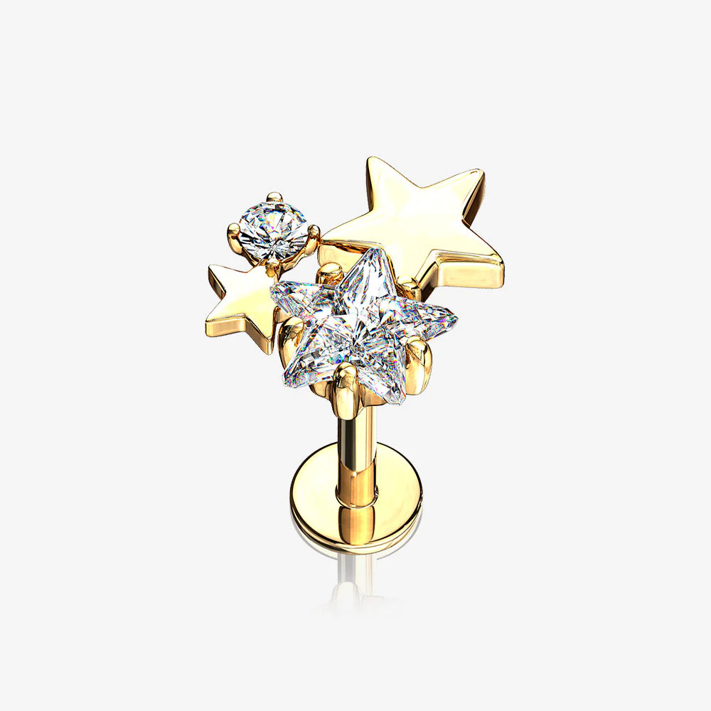 Golden Sparkle Stars Top Internally Threaded Steel Labret