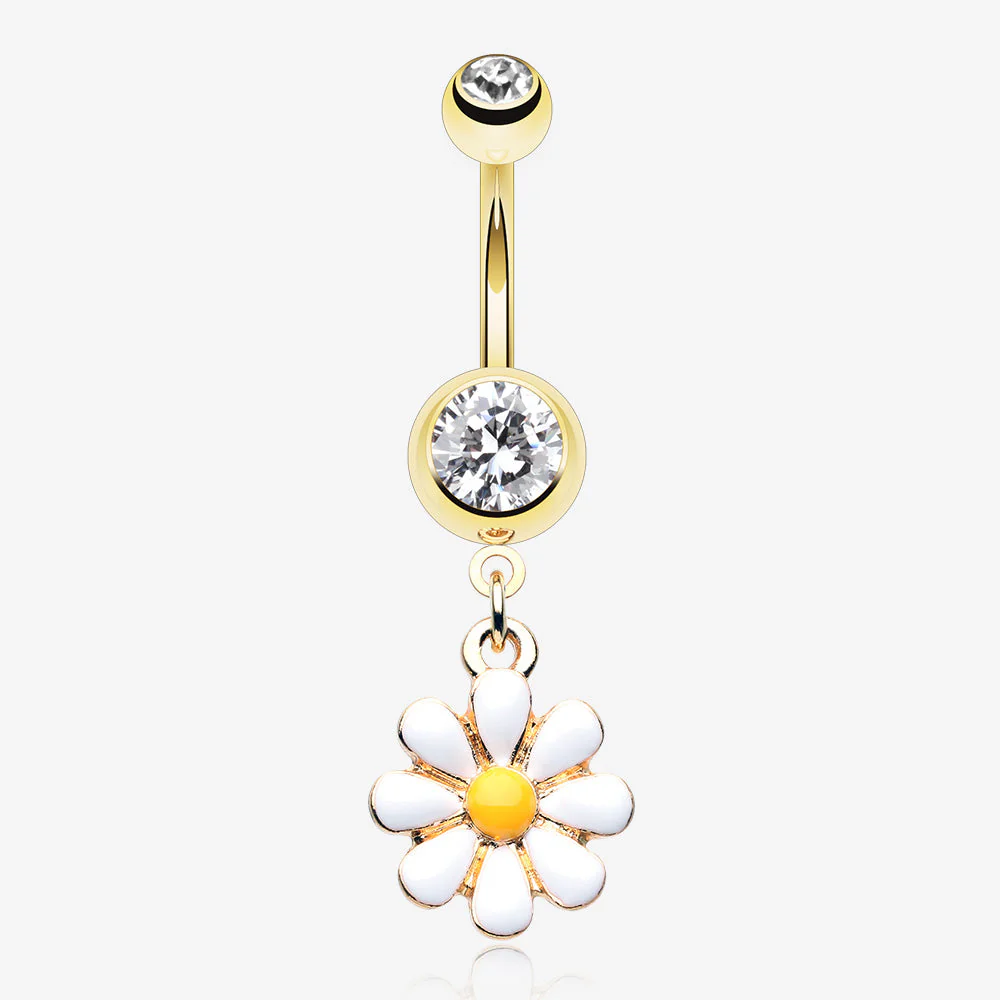 Golden Spring Daisy Sparkle Belly Button Ring