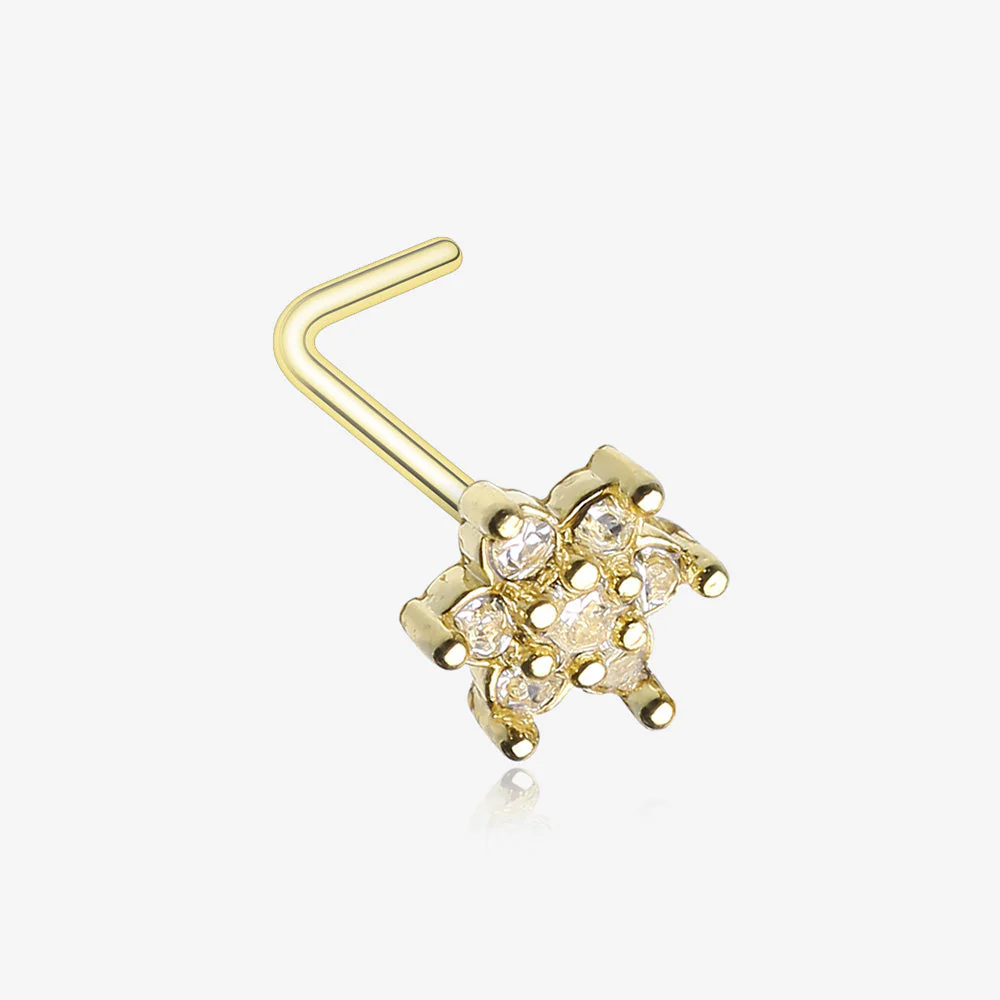 Golden Spring Flower Sparkle Prong Set L-Shaped Nose Ring