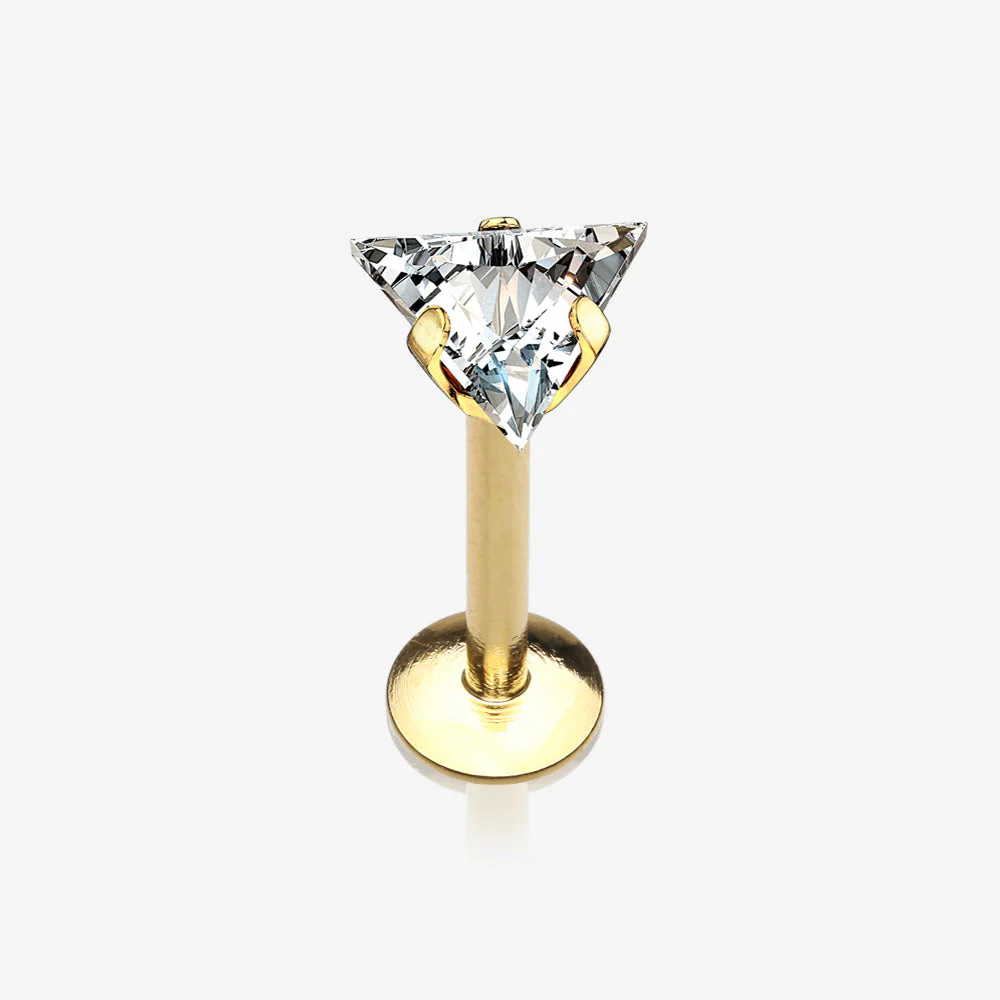 Golden Triangle Gem Sparkle Prong Set Top Internally Threaded Steel Labret