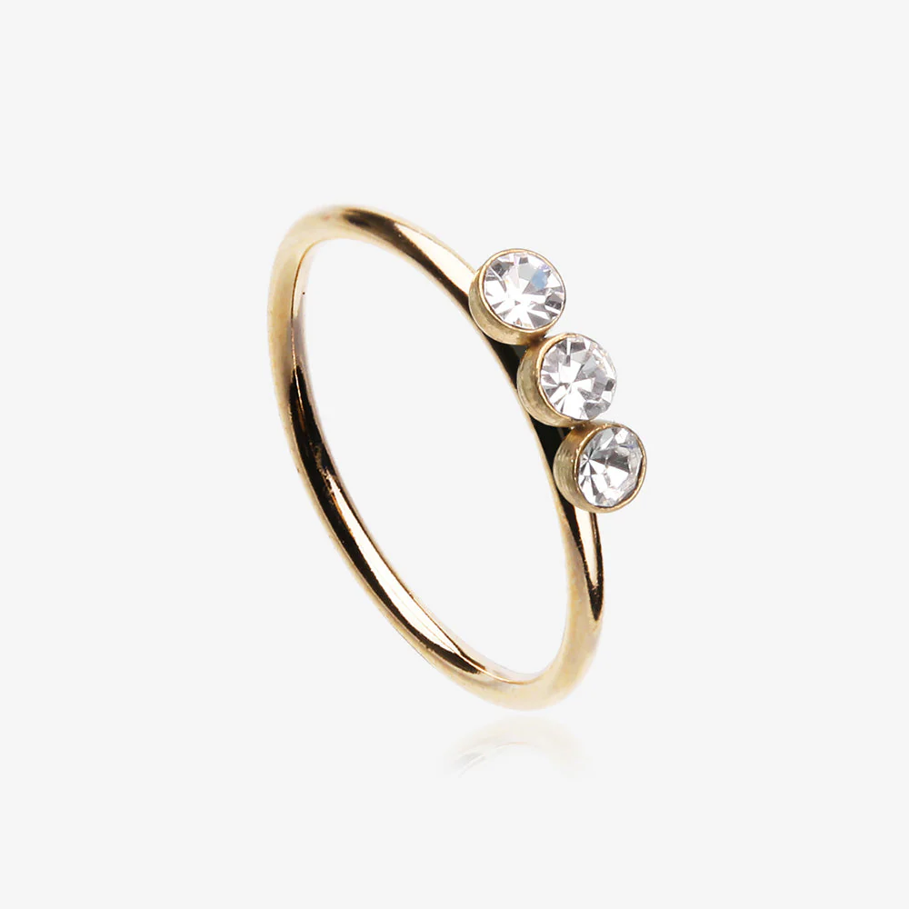 Golden Triple Gem Sparkle Bendable Twist Hoop Ring
