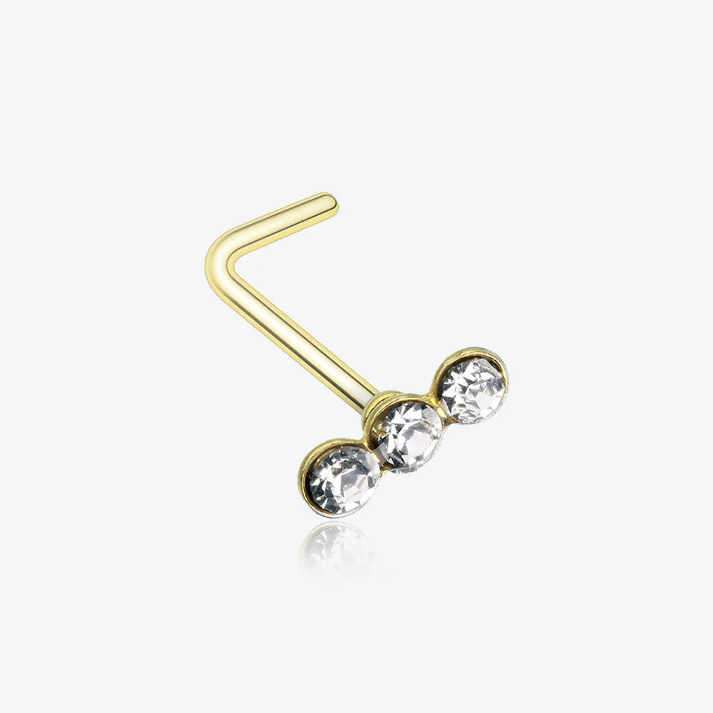 Golden Triple Linear Gem L-Shaped Nose Ring