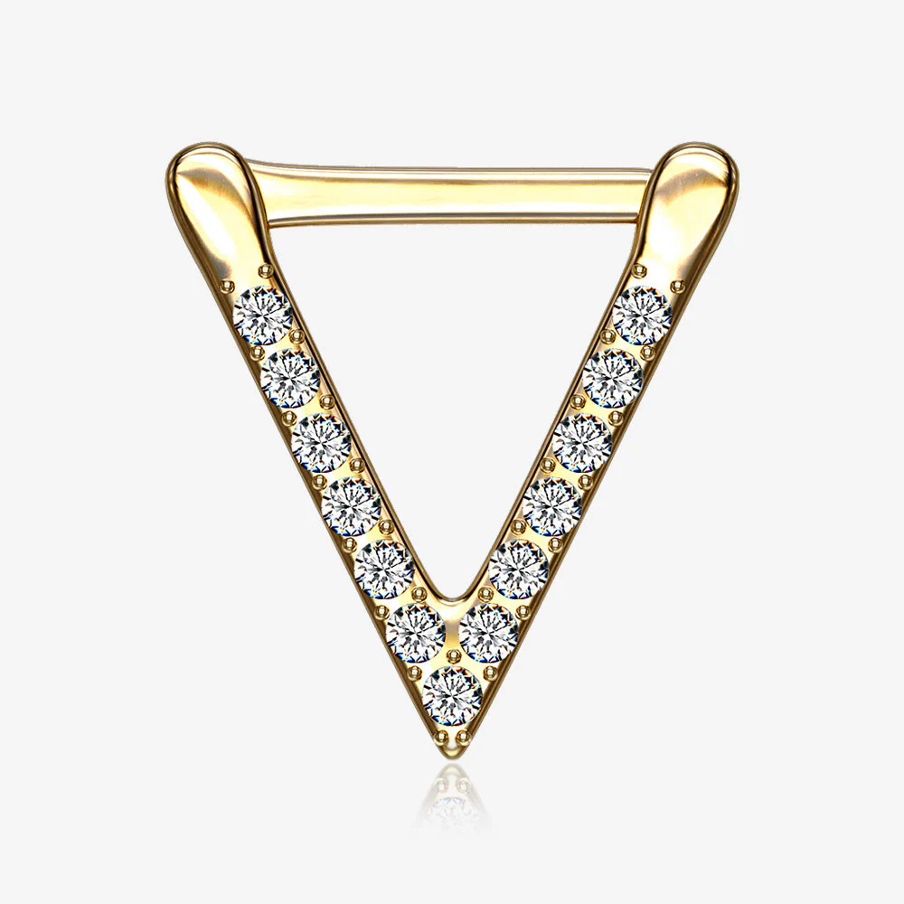 Golden Urban Chevron Arrow Geometric Triangle Multi-Gem Clicker Hoop Ring