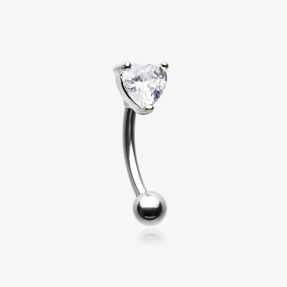 Heart Gem Sparkle Prong Curved Barbell