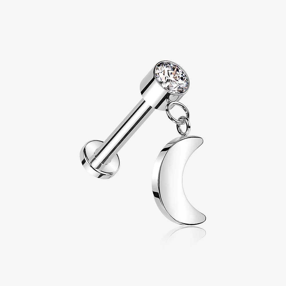 Implant Grade Titanium Bezel Gem Crescent Moon Dangle Internally Threaded Flat Back Labret